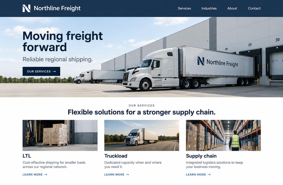 Illustrative Northline Freight website design for 2020; not an archived capture
